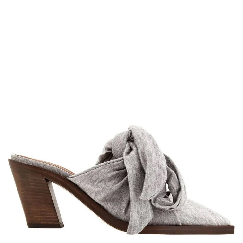 Burberry: “Tillington” Pewter Melange Ankle Wrap Slingback Mules - Picture 3 of 5